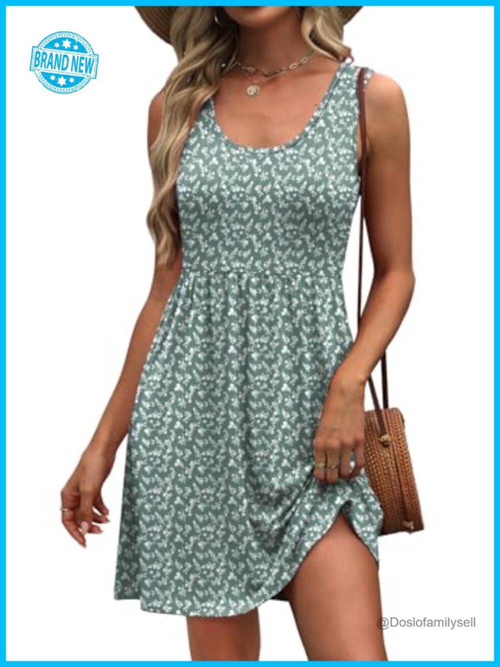 WIHOLL Women's A-Line Sleeveless Scoop Neck Sundress with Pockets Summer Casual